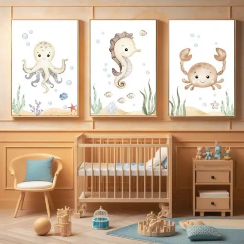 Quadro Decorativo Infantil | Fundo do Mar Polvo Aquarela