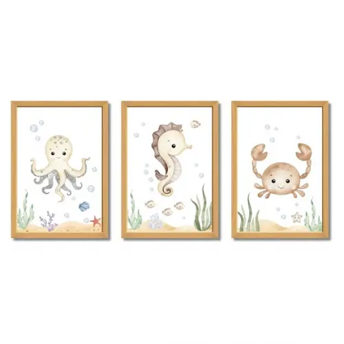 Quadro Decorativo Infantil | Fundo do Mar Polvo Aquarela