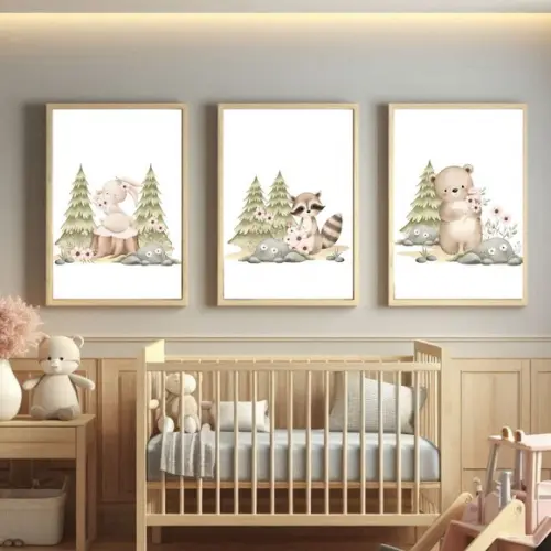 Quadro Decorativo Infantil Animais da Floresta com Vidro