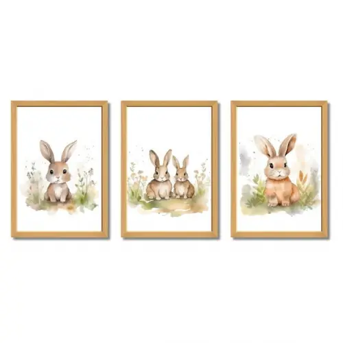 Quadro Decorativo Infantil Coelho Quarto de Bebê com Vidro