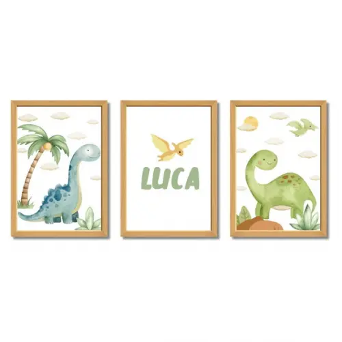 Quadro Decorativo Infantil Dinossauro Personalizado 33x43 cm