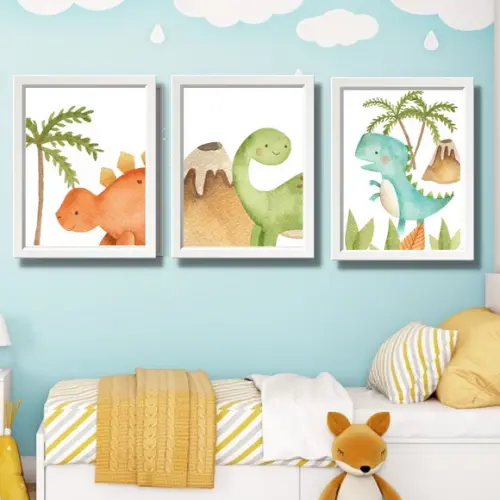 Quadro Decorativo Infantil Dinossauro 23x33 Moldura c Vidro