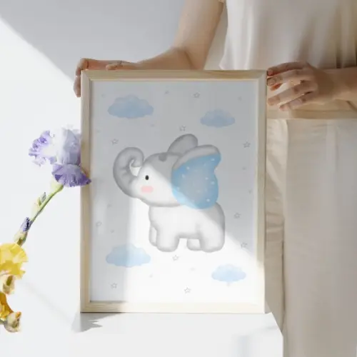 Quadro Decorativo Infantil Elefante Azul Bebê Personalizado