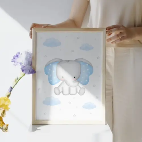 Quadro Decorativo Infantil Elefante Azul Bebê Personalizado
