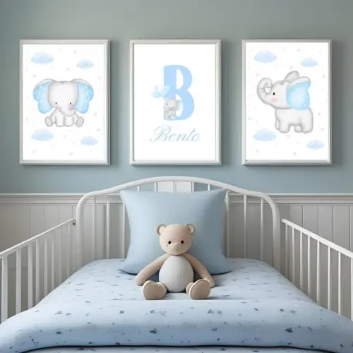 Quadro Decorativo Infantil Elefante Azul Bebê Personalizado