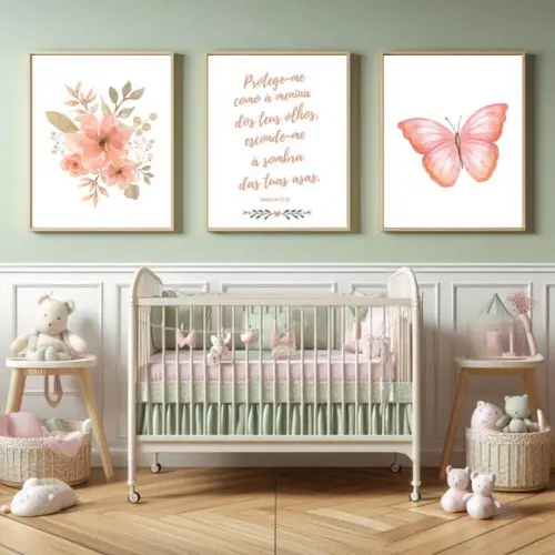 Quadro Decorativo Infantil Feminino Borboleta com Versículo