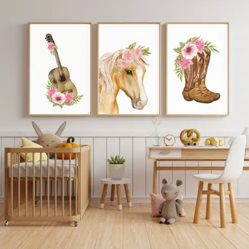 Quadro Decorativo Infantil Feminino Country Moldura 33x43 cm