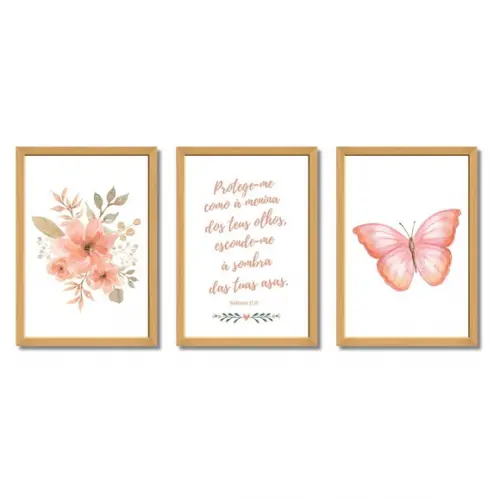 Quadro Decorativo Infantil Feminino Borboleta com Versículo