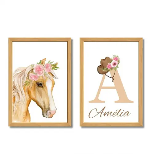 Quadro Decorativo Infantil Feminino Country com Nome 33x43cm