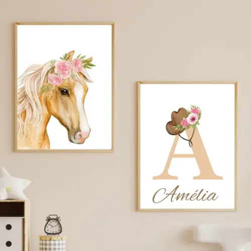Quadro Decorativo Infantil Feminino Country com Nome 33x43cm