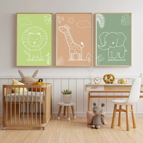 Quadro Decorativo Infantil Feminino e Masculino Safari 23x33