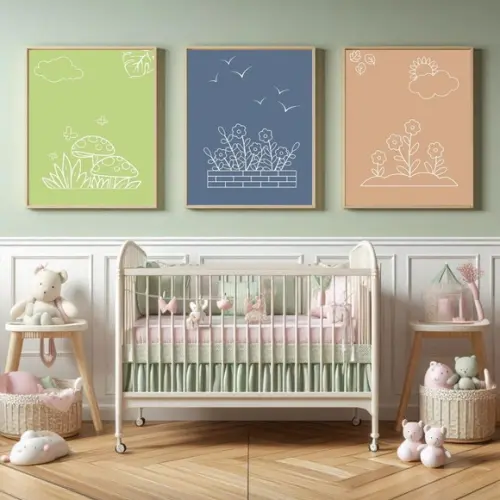Quadro Decorativo Infantil Feminino Minimalista Flores 33x43