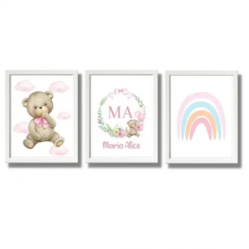 Quadro Decorativo Infantil Feminino Personalizado Ursinha