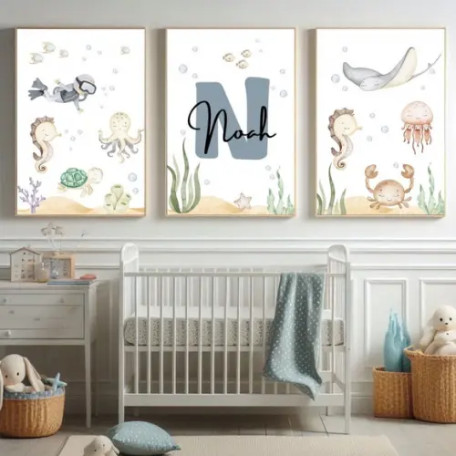 Quadro Decorativo Infantil Fundo do Mar para Quarto de Bebê