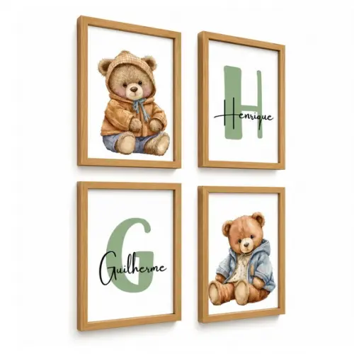 Quadro Decorativo Infantil Irmãos Urso Personalizado C/vidro