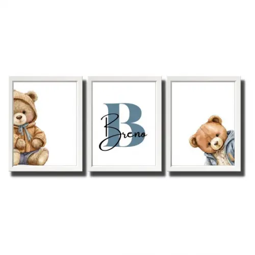 Quadro Decorativo Infantil Moldura com Vidro Urso