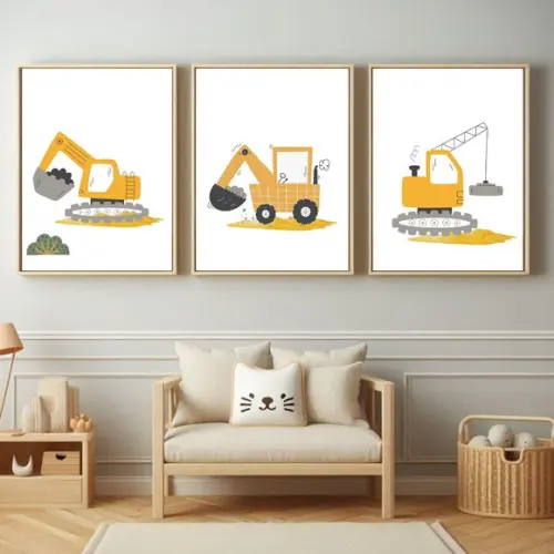 Quadro Decorativo Infantil Trator e Retroescavadeira 23x33cm