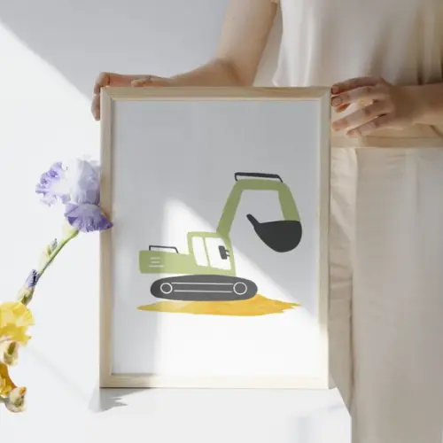 Quadro Decorativo Infantil Trator Retroescavadeira com Nome