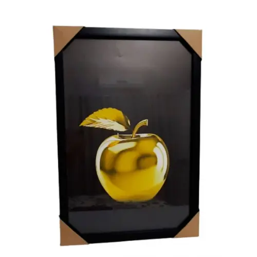 Quadro Decorativo Maça Dourada para Cozinha Grande com Vidro