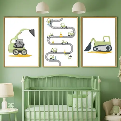 Quadro Decorativo Máquinas Quarto de Menino com Vidro