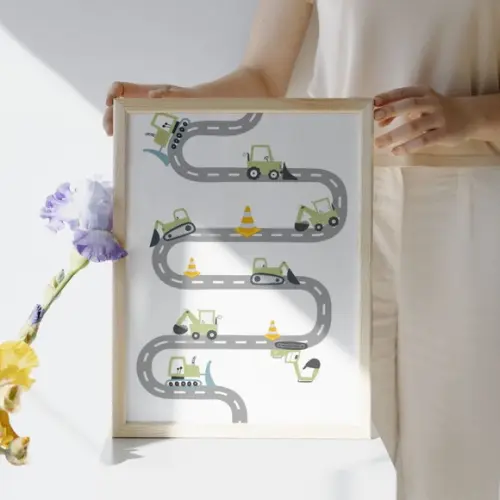 Quadro Decorativo Máquinas Quarto de Menino com Vidro