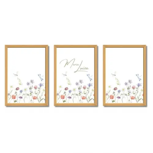 Quadro Decorativo Menina Personalizado com Nome Floral 23x33