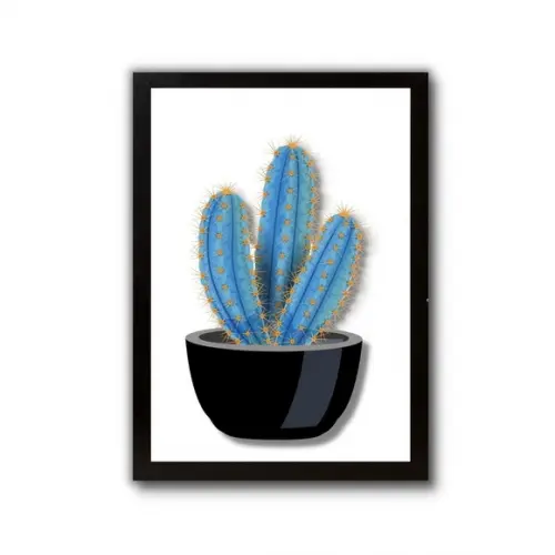 quadro decorativo para lavanderia vaso cacto 30X40 c/ vidro