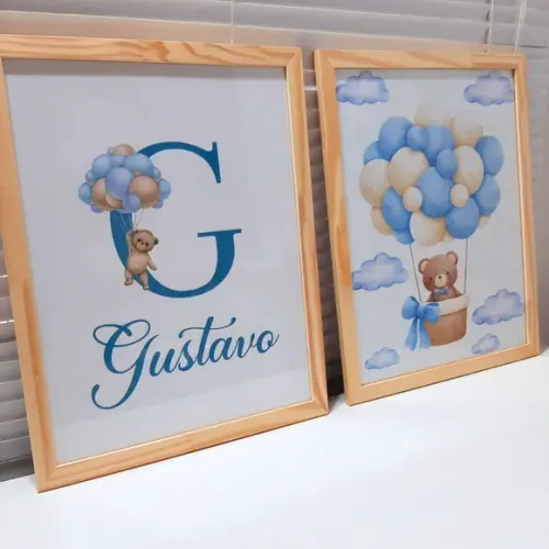 Quadro Decorativo Quarto de Bebe Personalizado Urso 33x43 cm