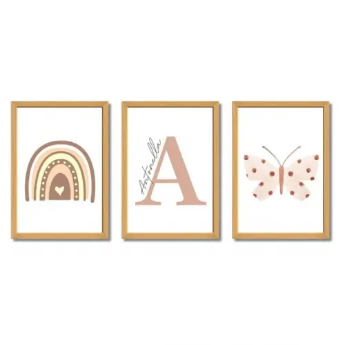 Quadro Decorativo Quarto de Menina Borboleta Arco Ires Nome