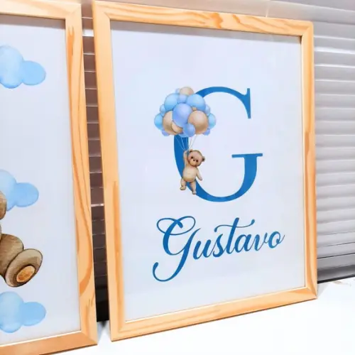 Quadro Decorativo Quarto de Bebe Personalizado Urso 33x43 cm