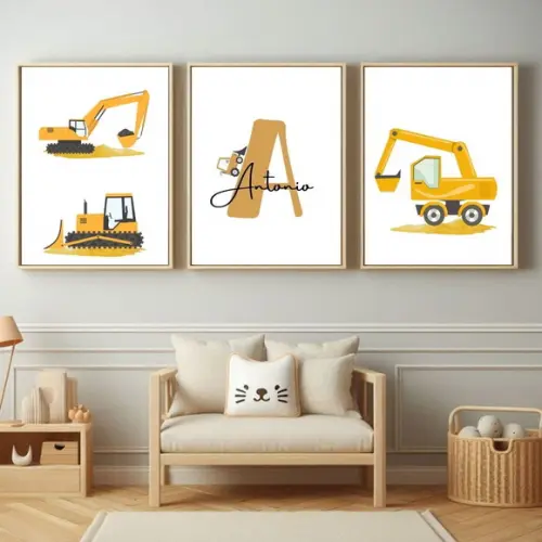 Quadro Decorativo Quarto de Menino Maquina Trator com Vidro
