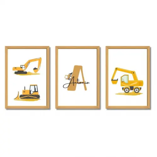 Quadro Decorativo Quarto de Menino Maquina Trator com Vidro