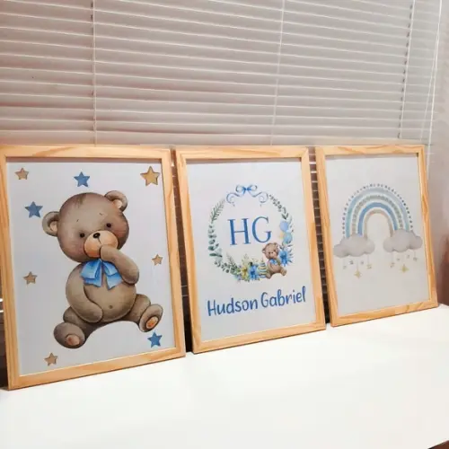 Quadro Decorativo Quarto Infantil Menino Urso Personalizado