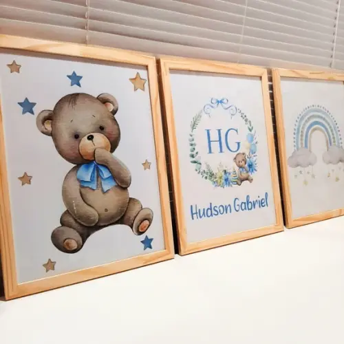 Quadro Decorativo Quarto Infantil Menino Urso Personalizado
