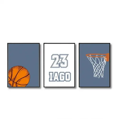 Quadro Decorativo Quarto Menino Esporte Basquete com Vidro