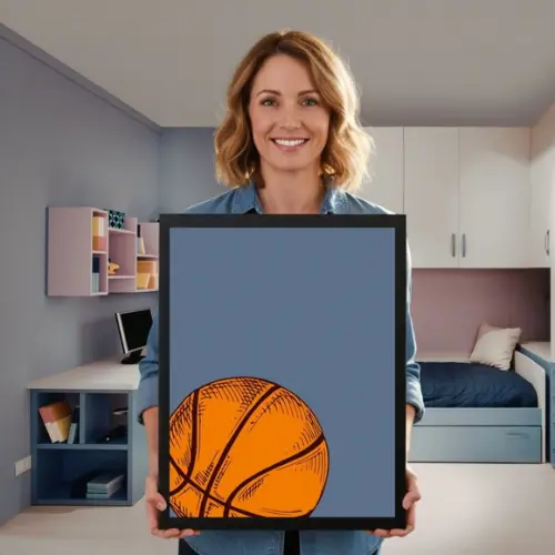 Quadro Decorativo Quarto Menino Esporte Basquete com Vidro