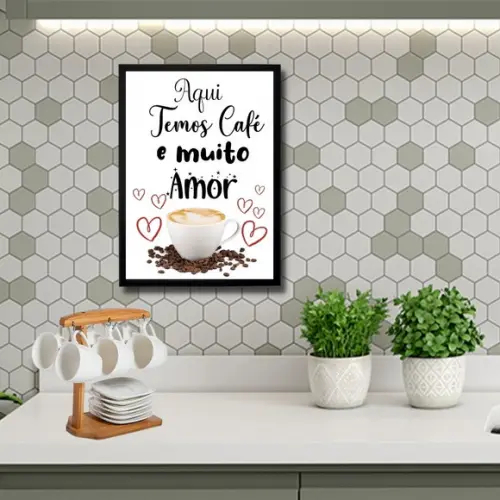quadro decorativo tema café frase moldura e vidro 30x40cm