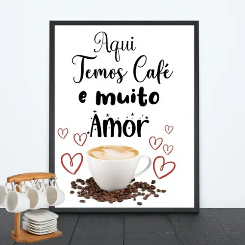 quadro decorativo tema café frase moldura e vidro 30x40cm