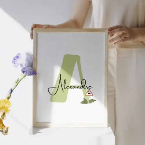 Quadro Dino Personalizado Aquarela Nome da Criança com Vidro