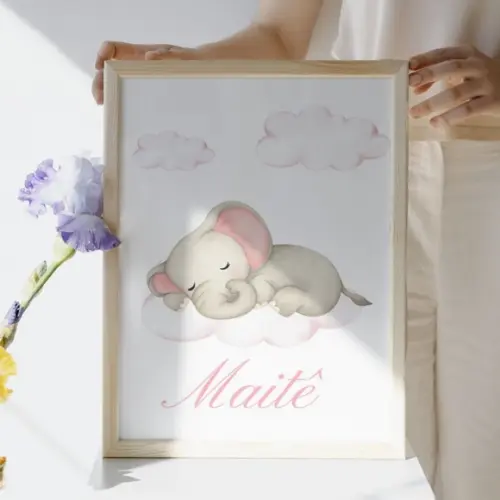 Quadro Elefante Personalizado com Moldura Madeira e Vidro