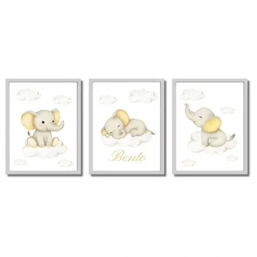 Quadro Elefantinho Quarto Bebê Menina e Menino Personalizado