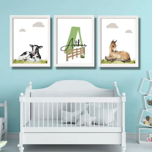 Quadro Fazendinha Baby com Nome do Bebê | Moldura com Vidro