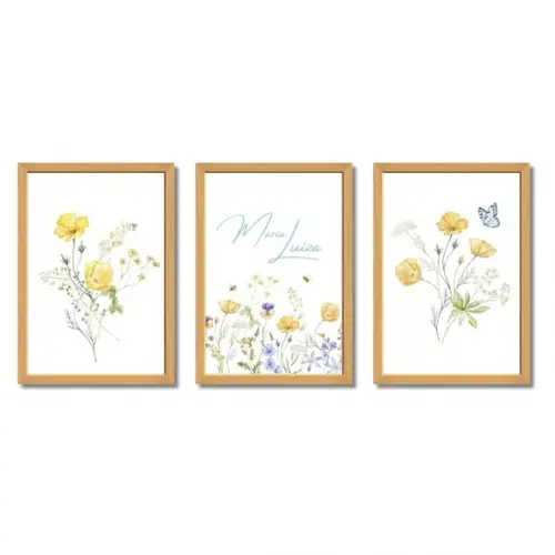 Quadro Feminino Infantil Floral com Nome - Quarto de Menina