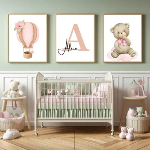 Quadro Feminino Decorativo Bebê Personalizado Balão Ursa
