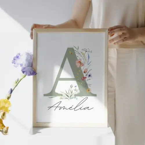Quadro Floral Infantil com Nome da Criança Quarto de Menina