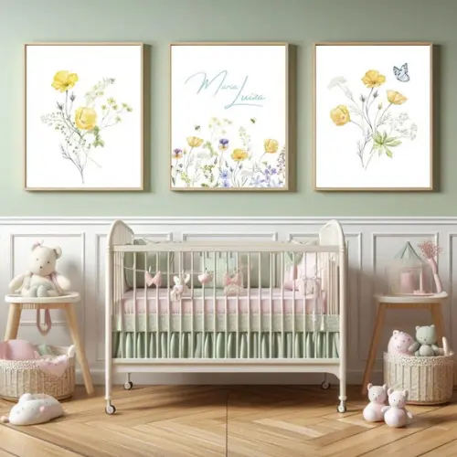 Quadro Feminino Infantil Floral com Nome - Quarto de Menina