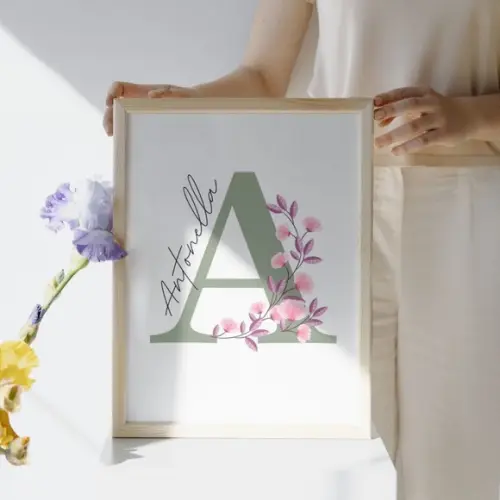 Quadro Floral Infantil Menina Personalizado com Vidro 33x43