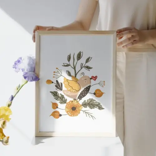 Quadro Floral Infantil Personalizado Menina Vidro e Moldura