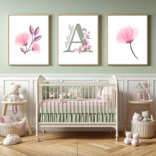 Quadro Floral Infantil Menina Personalizado com Vidro 33x43