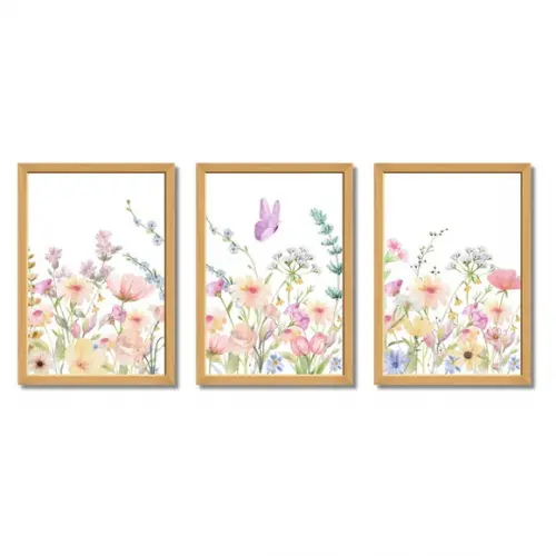 Quadro Floral Jardim Borboleta Infantil Quarto de Menina